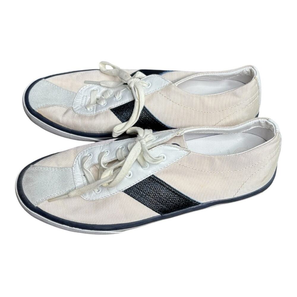 Tory Burch White Navy Stripe Lace Up Sneakers Rubber Sole 9